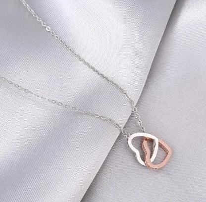 💕 Double Heart Shape Alloy Copper Zircon Pendant Necklace 💕