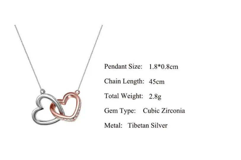 💕 Double Heart Shape Alloy Copper Zircon Pendant Necklace 💕