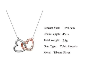 💕 Double Heart Shape Alloy Copper Zircon Pendant Necklace 💕