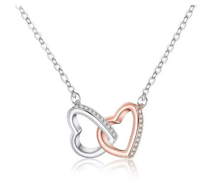 💕 Double Heart Shape Alloy Copper Zircon Pendant Necklace 💕