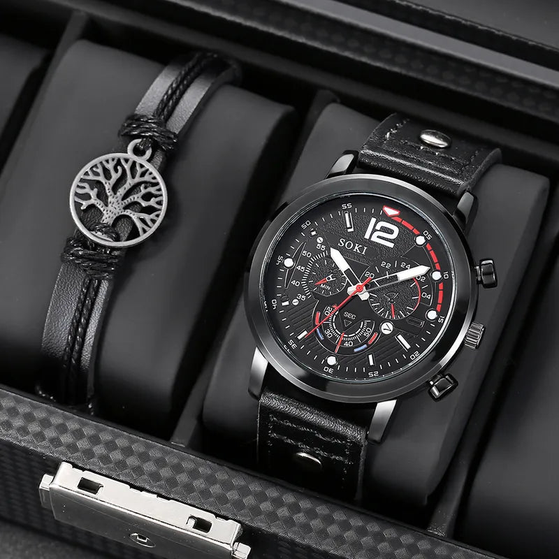 ⌚ Men’s Black & Red Watch Gift Set ⌚