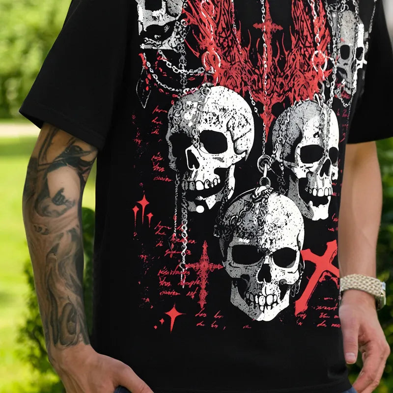 💀 Men’s Black/Red Skull & Crosses Gothic T-Shirt 💀