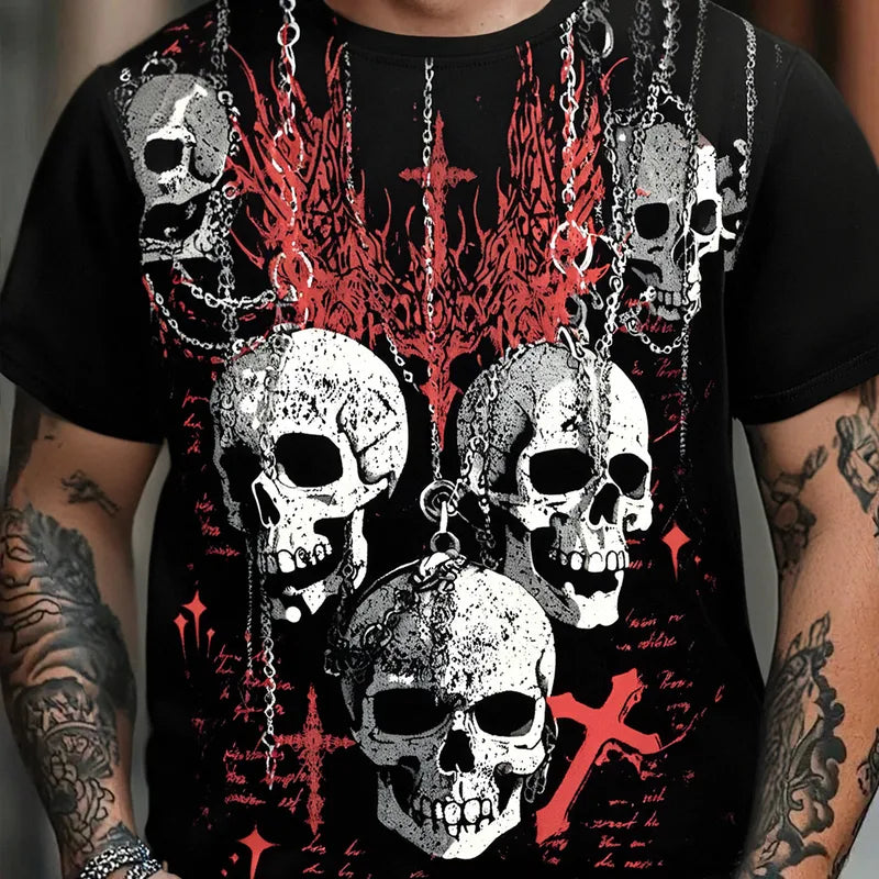 💀 Men’s Black/Red Skull & Crosses Gothic T-Shirt 💀