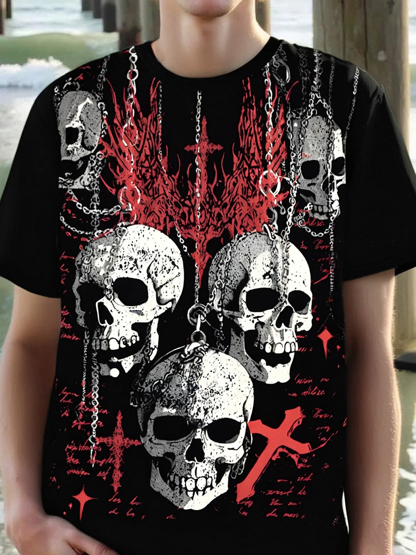 💀 Men’s Black/Red Skull & Crosses Gothic T-Shirt 💀