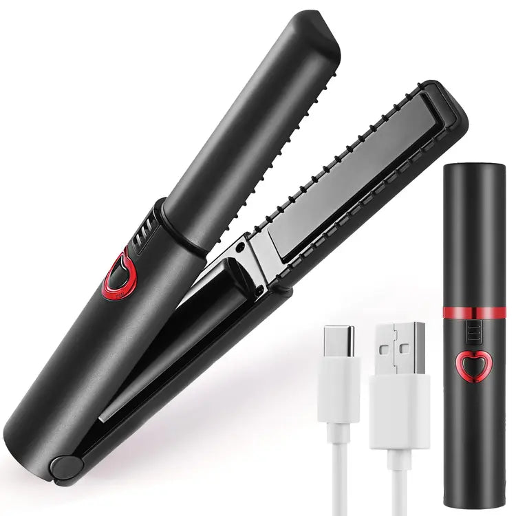 Mini Cordless Hair Straightener and Curler - Black