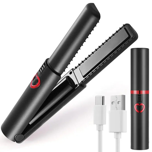 Mini Cordless Hair Straightener and Curler - Black