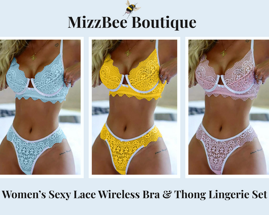 💖 Women’s Sexy Lace Wireless Bra & Thong Lingerie Set 💖