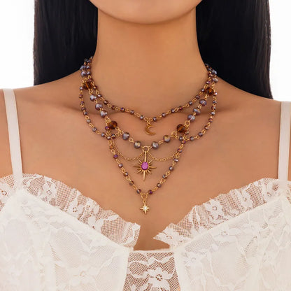 🌙 Multi-layer Crystal Beads Tassel Pendant Necklace 🌙