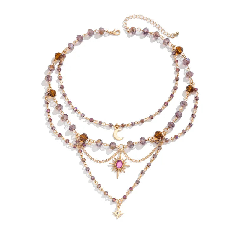 🌙 Multi-layer Crystal Beads Tassel Pendant Necklace 🌙