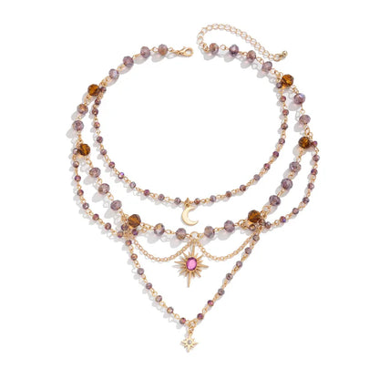 🌙 Multi-layer Crystal Beads Tassel Pendant Necklace 🌙