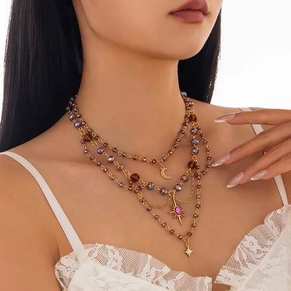 🌙 Multi-layer Crystal Beads Tassel Pendant Necklace 🌙