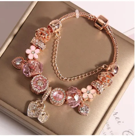🌸 Pink Love Crystal Fairy-Style Bracelet 🌸
