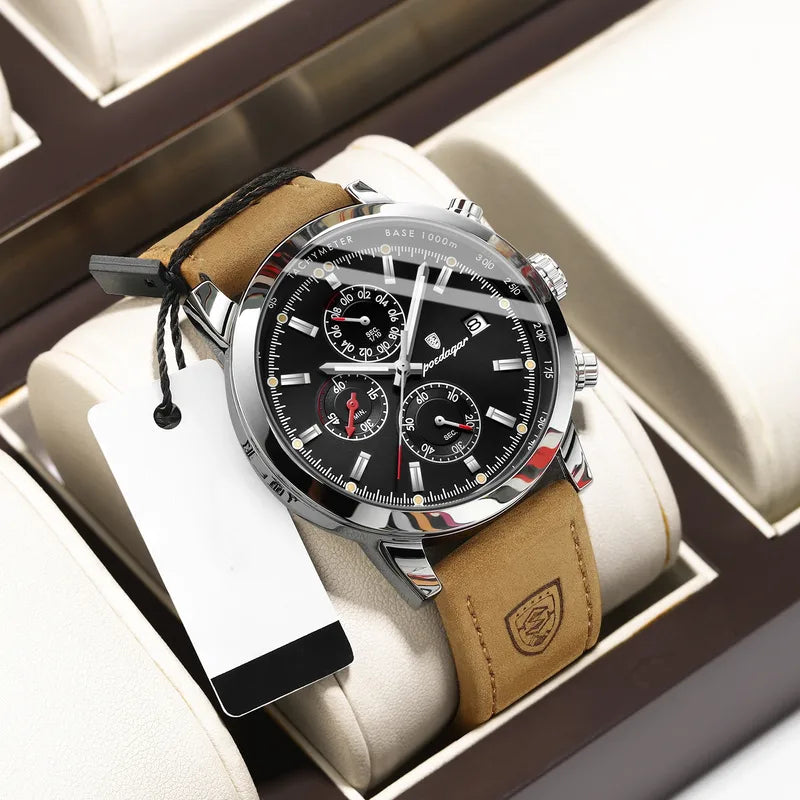 ⌚ Sports Geometric Buckle Quartz Watch Genuine Leather Strap ⌚