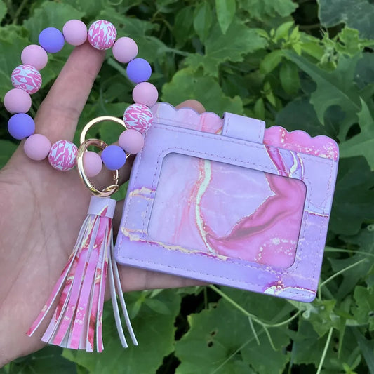 Acrylic Pleather Alloy Flip Cover Card Holders - Pink Painting