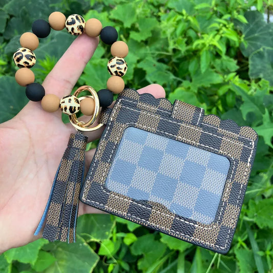 Acrylic Pleather Alloy Flip Cover Card Holders - Black Brown Plaid
