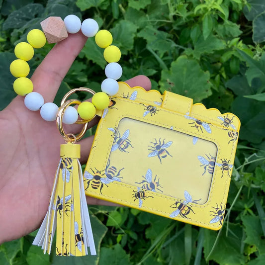 🐝💛 Cute Yellow Bee Card & Note Holder Purse with Bracelet & Keyring