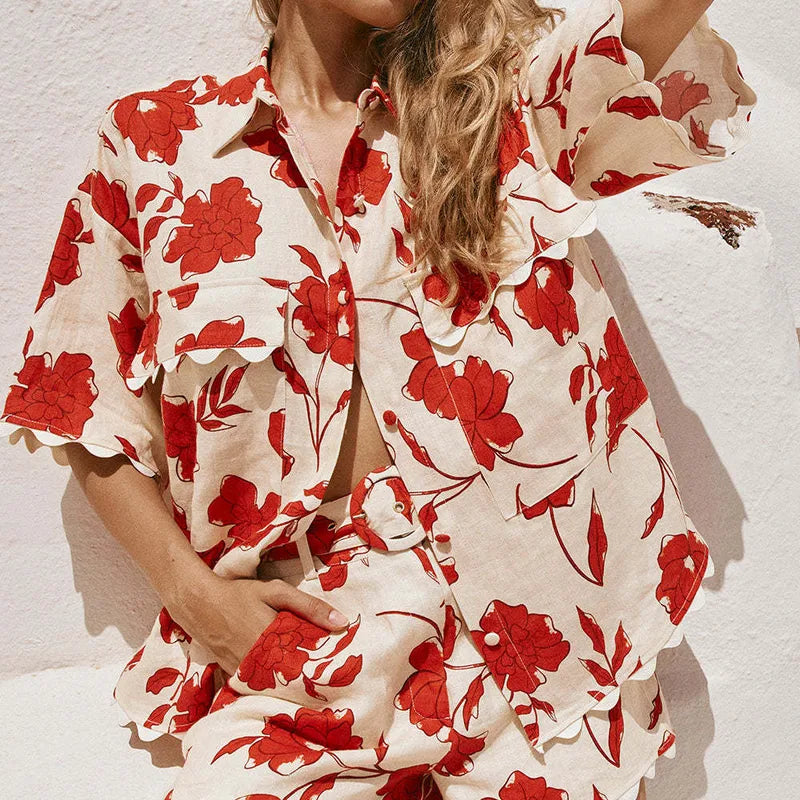 ❤️ Simple Style Flower Linen-Look Shorts Co-Ord Set ❤️