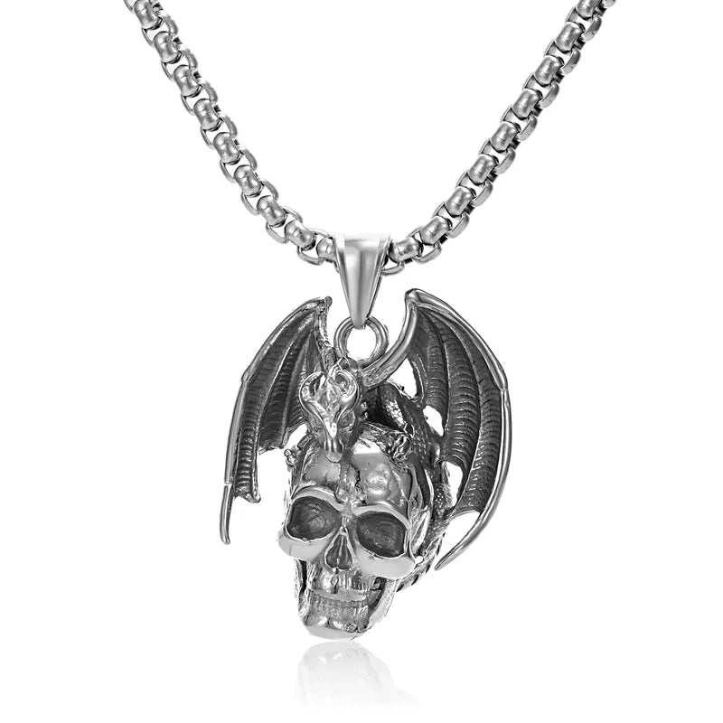 🐉💀 Retro Skull & Dragon Necklace 💀🐉