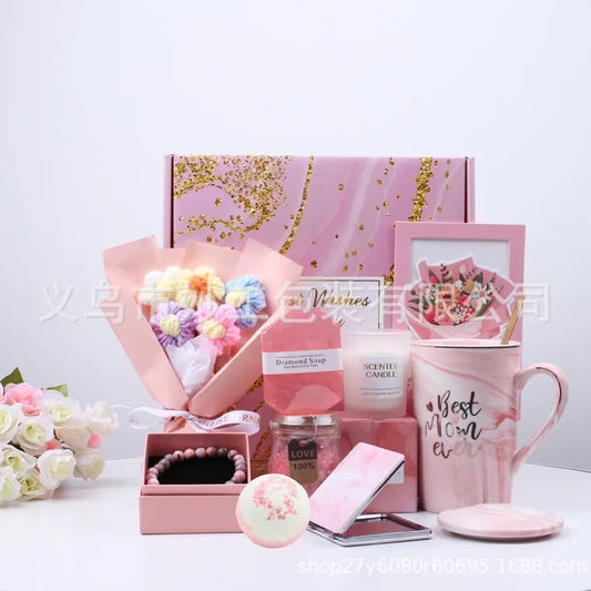 🌸 Boxed Pink Gift Set – “Best Mom Ever” Flowers Edition 🌸