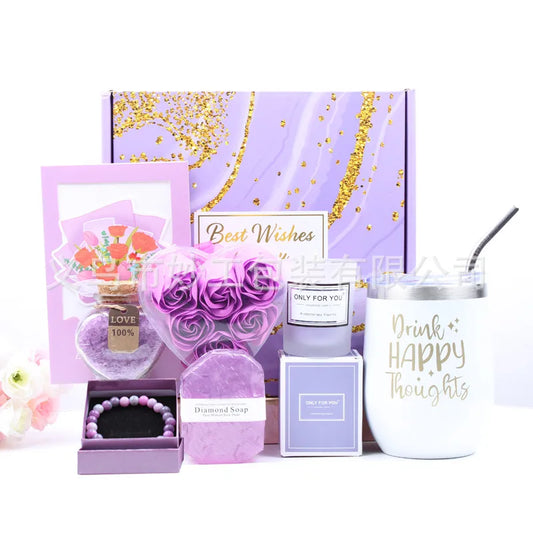 🍹 Purple Large Drink Happy Thoughts – Tumbler Gift Set