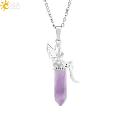 🧚 Natural Crystal Fairy Pendant Necklaces 🧚
