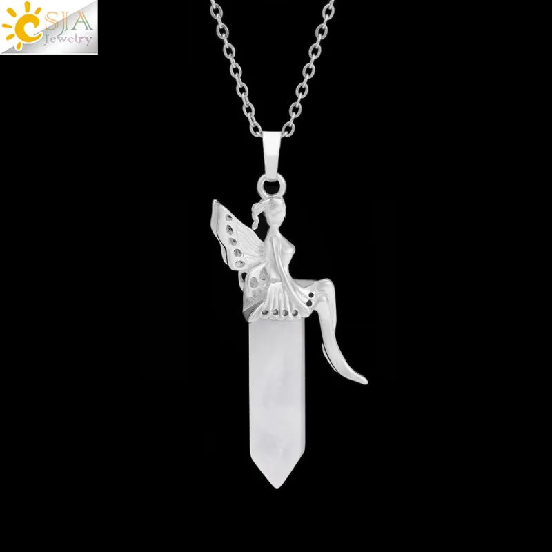 🧚 Natural Crystal Fairy Pendant Necklaces 🧚