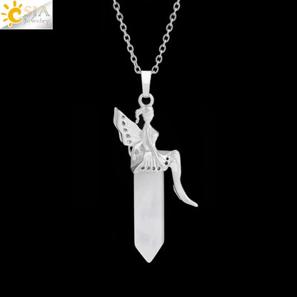 🧚 Natural Crystal Fairy Pendant Necklaces 🧚