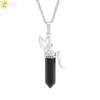 🧚 Natural Crystal Fairy Pendant Necklaces 🧚