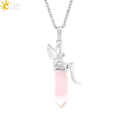 🧚 Natural Crystal Fairy Pendant Necklaces 🧚