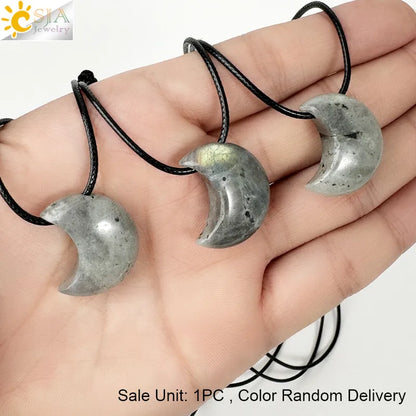 🌙 Natural Crystal Crescent Moon Necklaces 🌙