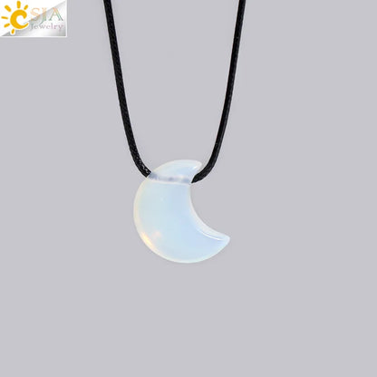 🌙 Natural Crystal Crescent Moon Necklaces 🌙
