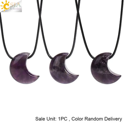 🌙 Natural Crystal Crescent Moon Necklaces 🌙