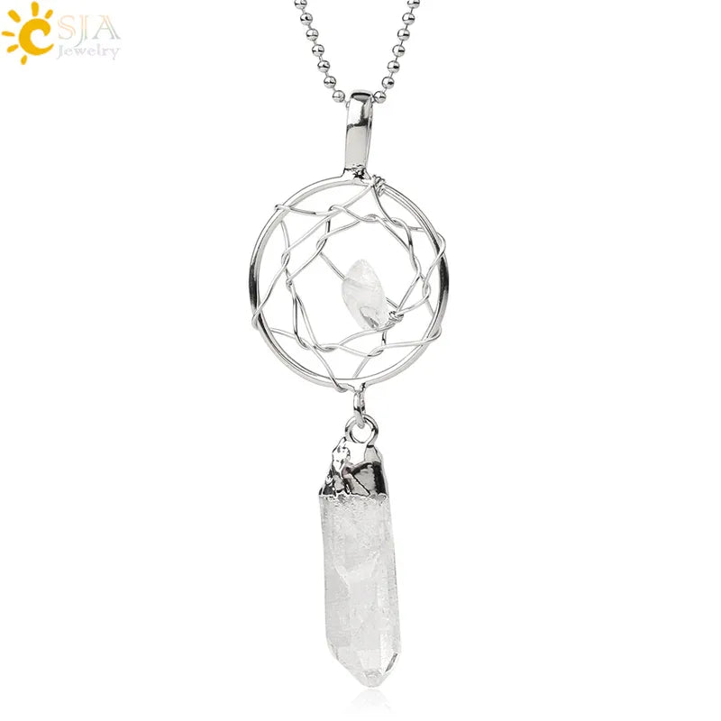 🌙 Hand-Wrapped Dreamcatcher Crystal Necklaces 🌙
