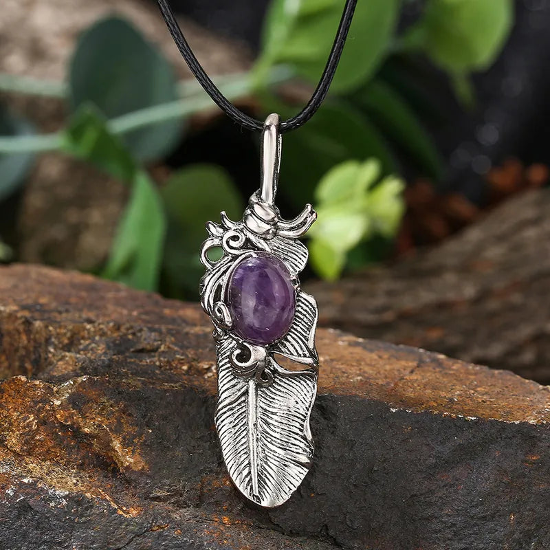 ✨ Natural Crystal Feather Pendant Necklace ✨