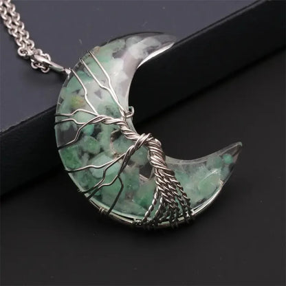 🌙🌳 Crystal Tree of Life Crescent Moon Pendant Necklace 🌳🌙