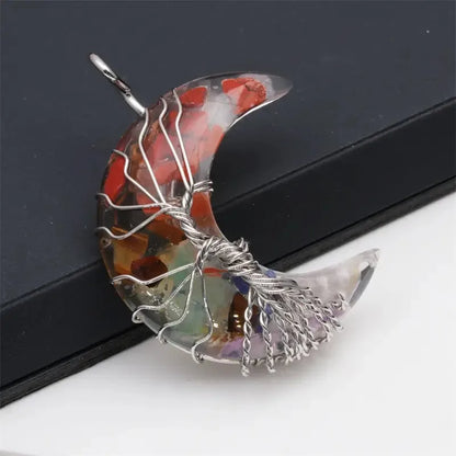 🌙🌳 Crystal Tree of Life Crescent Moon Pendant Necklace 🌳🌙