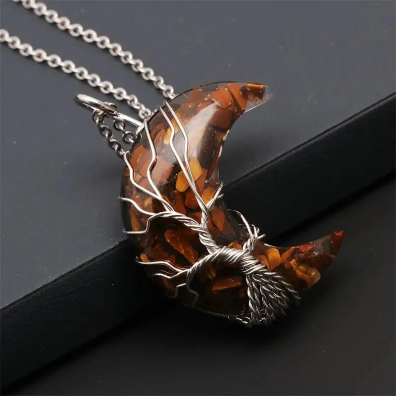 🌙🌳 Crystal Tree of Life Crescent Moon Pendant Necklace 🌳🌙