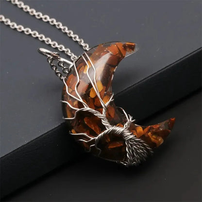 🌙🌳 Crystal Tree of Life Crescent Moon Pendant Necklace 🌳🌙