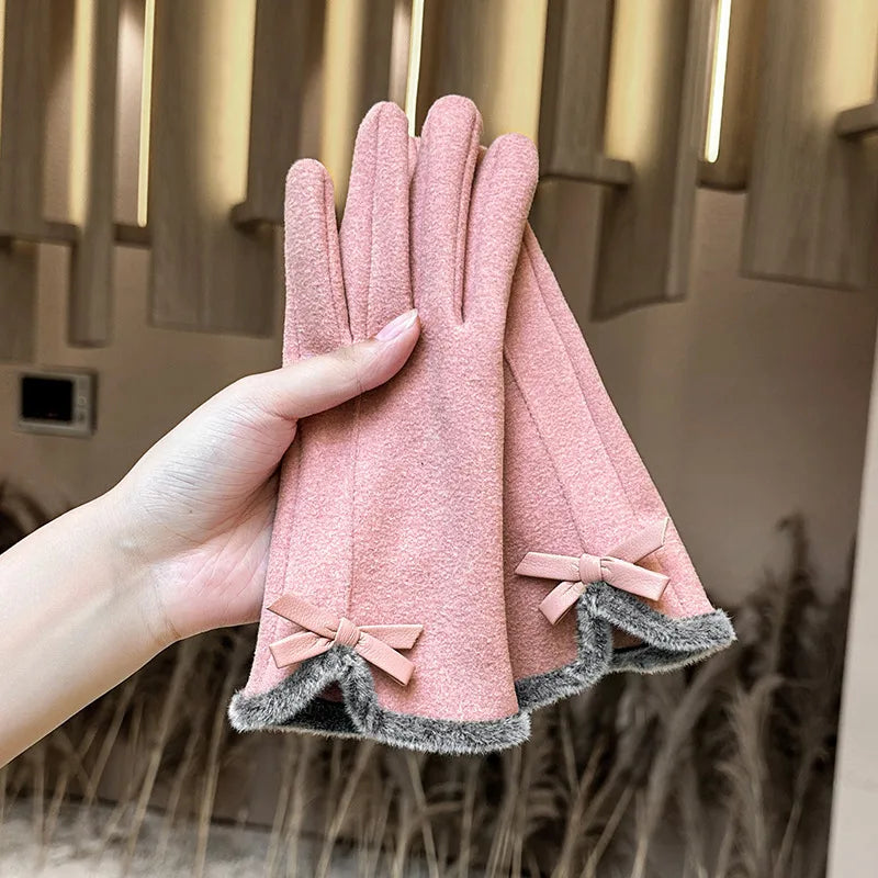 🧤🎀 Thickened Fleece Touchscreen Compatible Winter Gloves – Bow Edition 🎀🧤