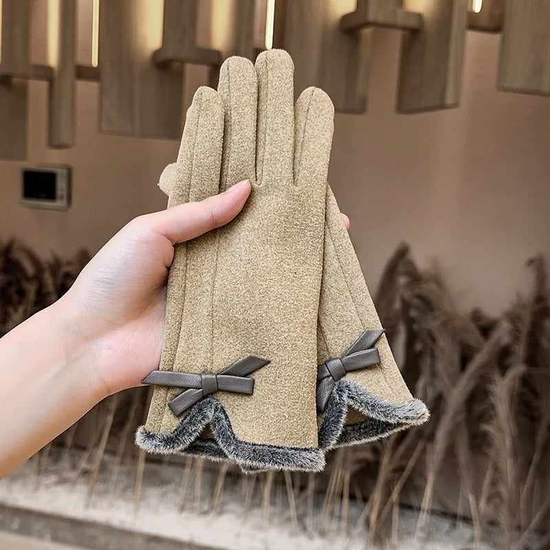 🧤🎀 Thickened Fleece Touchscreen Compatible Winter Gloves – Bow Edition 🎀🧤