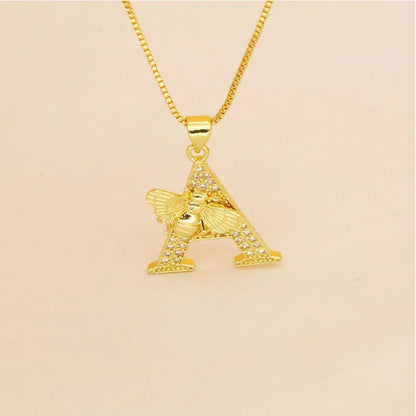 🐝 Gold Diamante Bee Initial Necklace 🐝