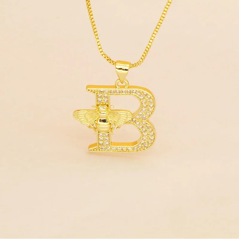 🐝 Gold Diamante Bee Initial Necklace 🐝