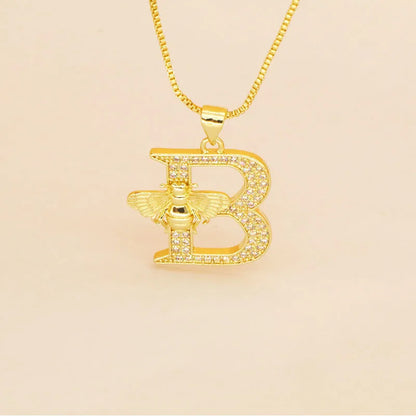 🐝 Gold Diamante Bee Initial Necklace 🐝