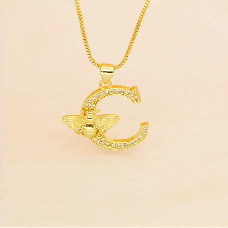 🐝 Gold Diamante Bee Initial Necklace 🐝