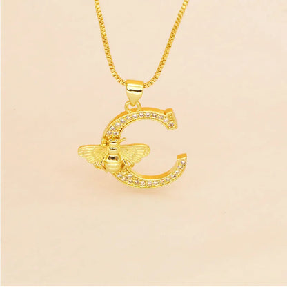 🐝 Gold Diamante Bee Initial Necklace 🐝