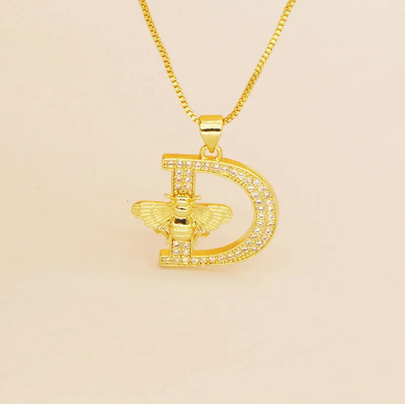 🐝 Gold Diamante Bee Initial Necklace 🐝