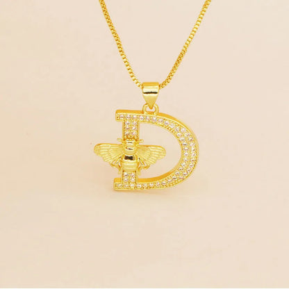 🐝 Gold Diamante Bee Initial Necklace 🐝