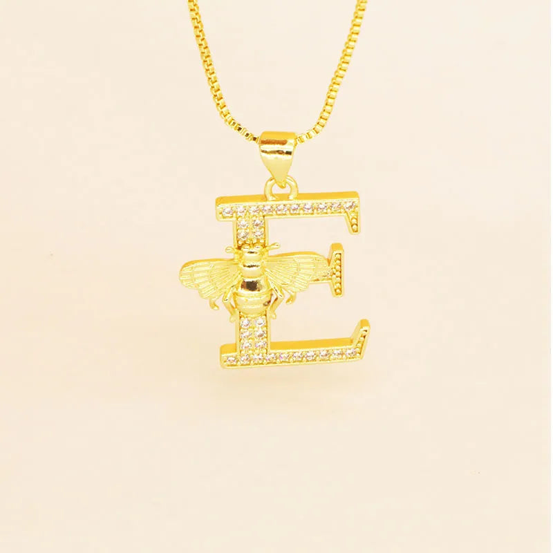 🐝 Gold Diamante Bee Initial Necklace 🐝
