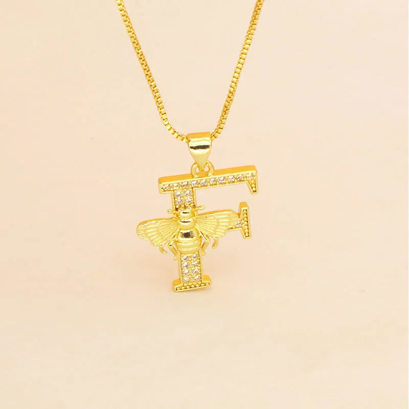 🐝 Gold Diamante Bee Initial Necklace 🐝