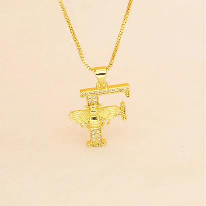 🐝 Gold Diamante Bee Initial Necklace 🐝